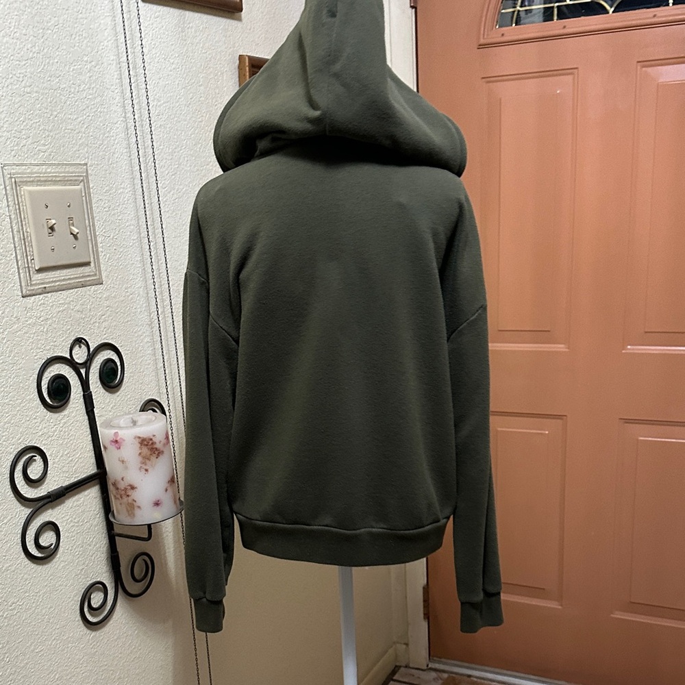 EUC Victoria's Secret Pink Dark Green Hoodie with White Letters - Picture 4 of 6